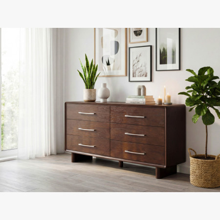 Kommode mit 6 Schubladen in Nussbaumfarbe – 160 cm