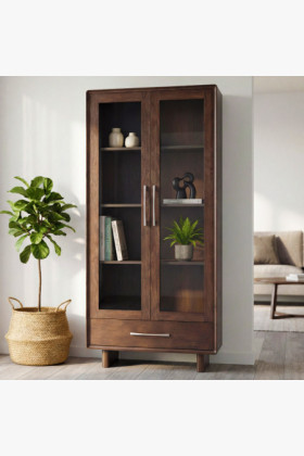 Design-Vitrine aus Eichenfurnier mit Glastüren Nussbaum 95