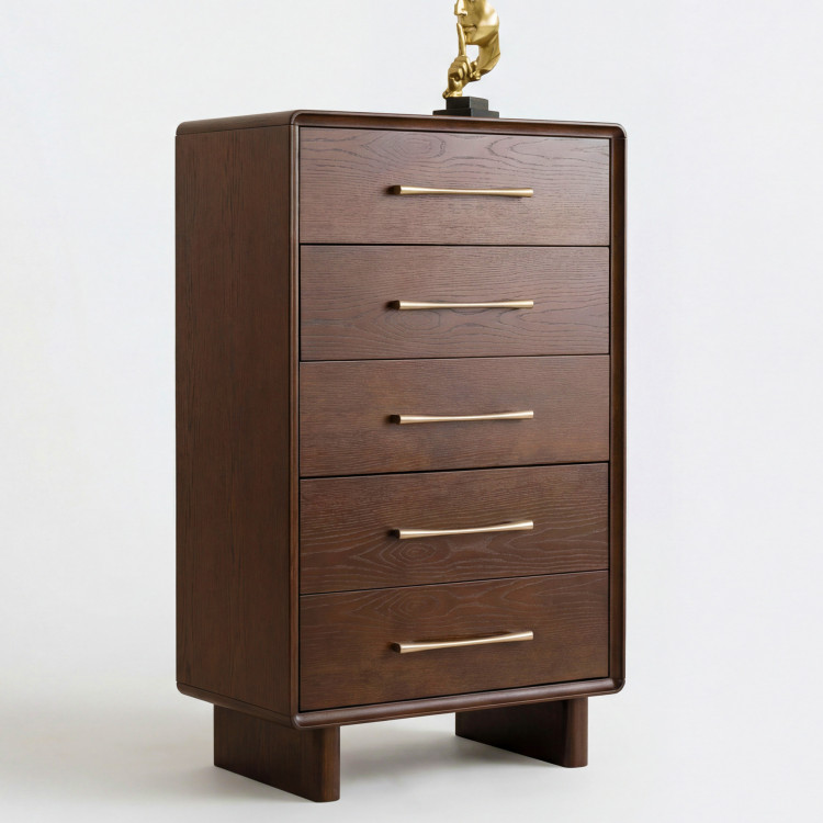 Hohe Design-Kommode mit 5 Schubladen in Nussbaumfarbe