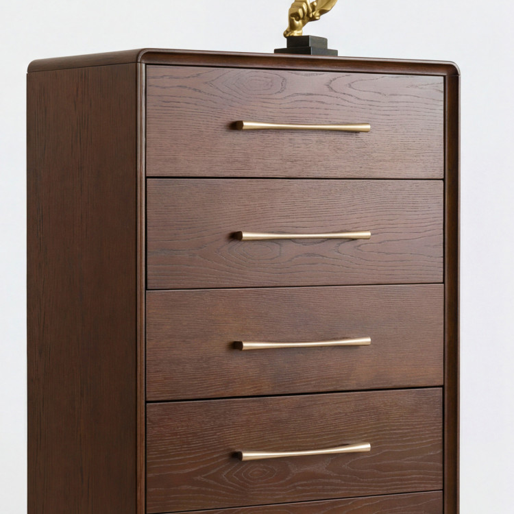 Hohe Design-Kommode mit 5 Schubladen in Nussbaumfarbe