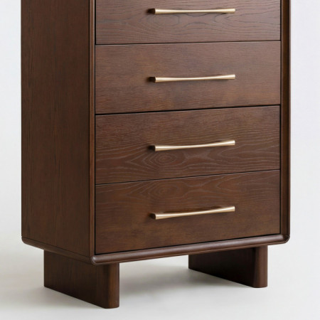 Hohe Design-Kommode mit 5 Schubladen in Nussbaumfarbe