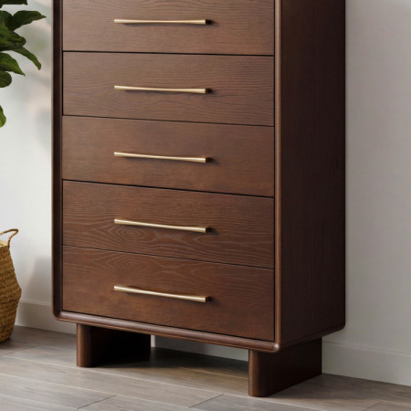 Hohe Design-Kommode mit 5 Schubladen in Nussbaumfarbe