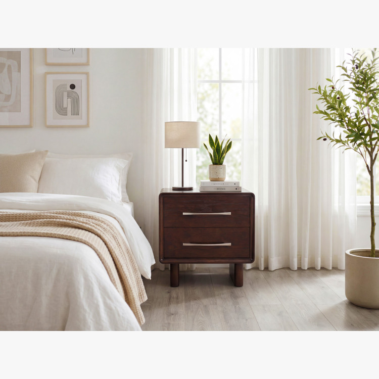 Nachttisch mit 2 Schubladen in Walnussfarbe