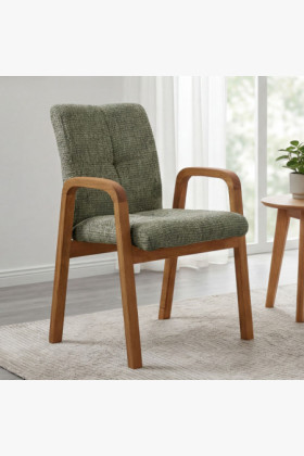 Eichenstuhl mit Armlehnen, grün gepolstert 2