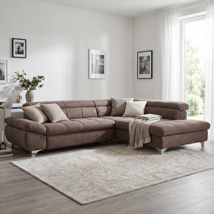 R Ecksofa mit Schlaffunktion Farbe Braun-Grau, Ecke rechts