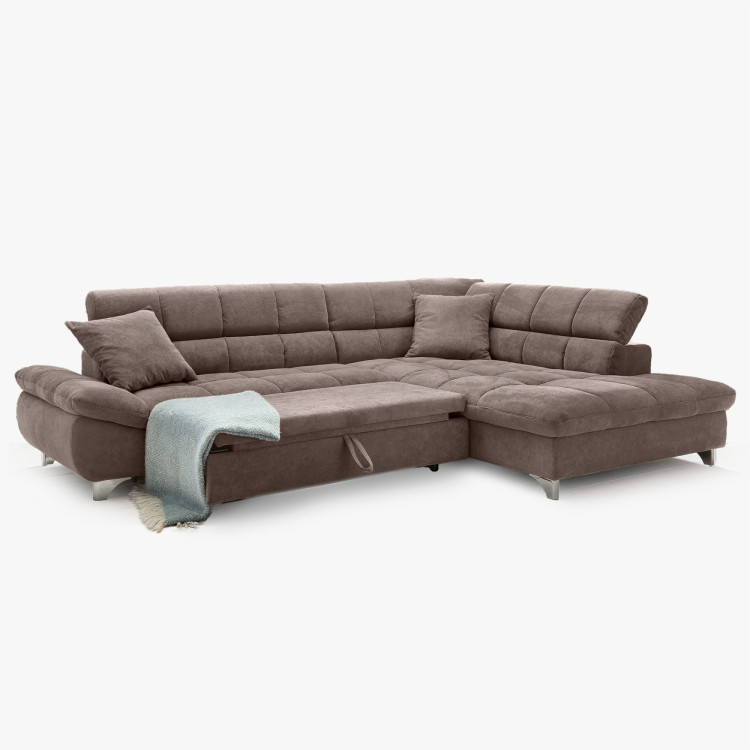 R Ecksofa mit Schlaffunktion Farbe Braun-Grau, Ecke rechts