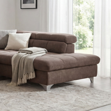 R Ecksofa mit Schlaffunktion Farbe Braun-Grau, Ecke rechts