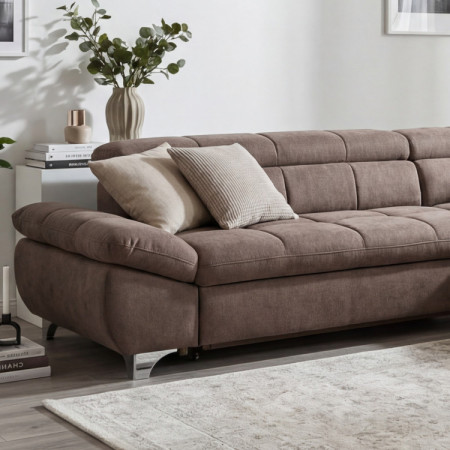 R Ecksofa mit Schlaffunktion Farbe Braun-Grau, Ecke rechts