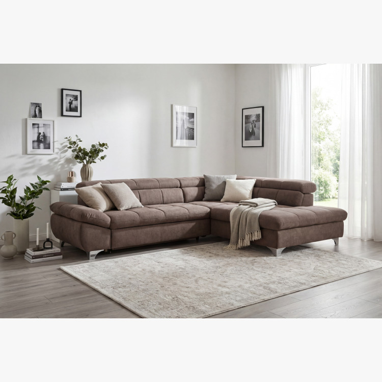 R Ecksofa mit Schlaffunktion Farbe Braun-Grau, Ecke rechts