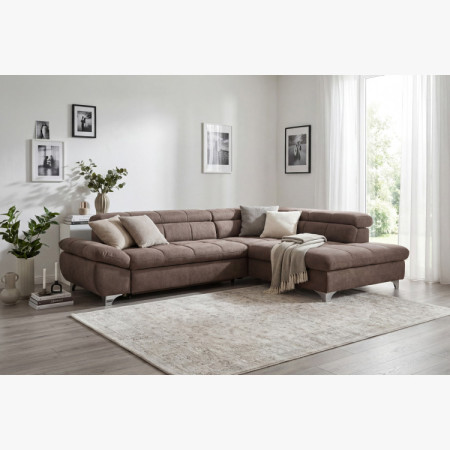 R Ecksofa mit Schlaffunktion Farbe Braun-Grau, Ecke rechts