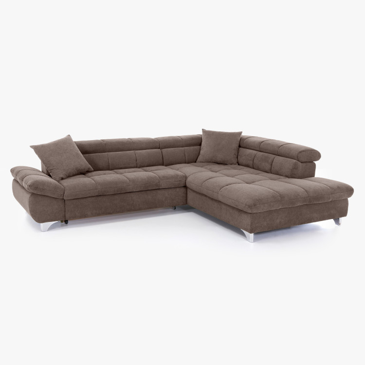 R Ecksofa mit Schlaffunktion Farbe Braun-Grau, Ecke rechts