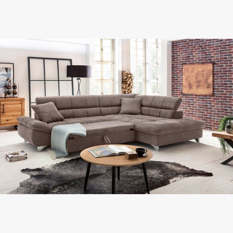 R Ecksofa mit Schlaffunktion Farbe Braun-Grau, Ecke rechts