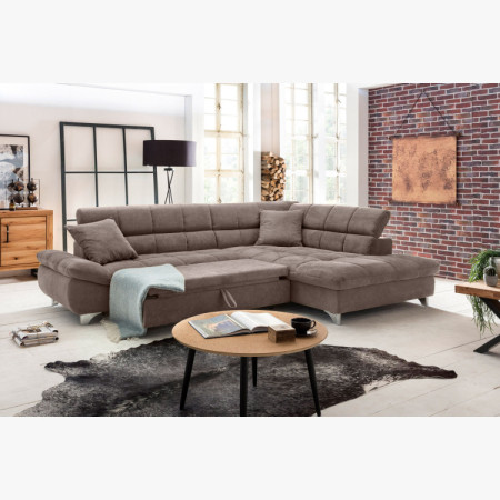 R Ecksofa mit Schlaffunktion Farbe Braun-Grau, Ecke rechts