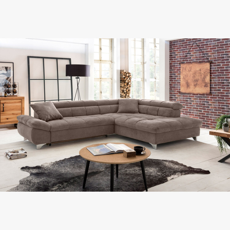 R Ecksofa mit Schlaffunktion Farbe Braun-Grau, Ecke rechts