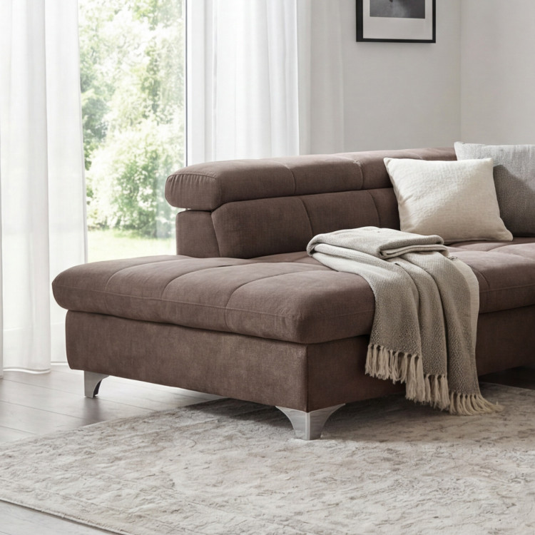 Rundecke Sofa mit Schlaffunktion Farbe Braun-Grau, Ecke links
