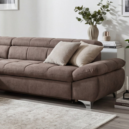 Rundecke Sofa mit Schlaffunktion Farbe Braun-Grau, Ecke links