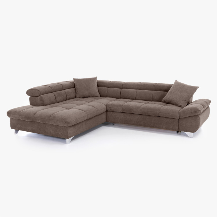 Rundecke Sofa mit Schlaffunktion Farbe Braun-Grau, Ecke links