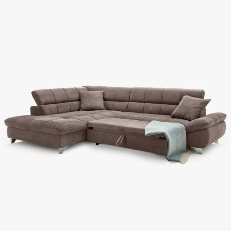 Rundecke Sofa mit Schlaffunktion Farbe Braun-Grau, Ecke links