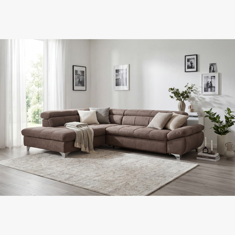 Rundecke Sofa mit Schlaffunktion Farbe Braun-Grau, Ecke links