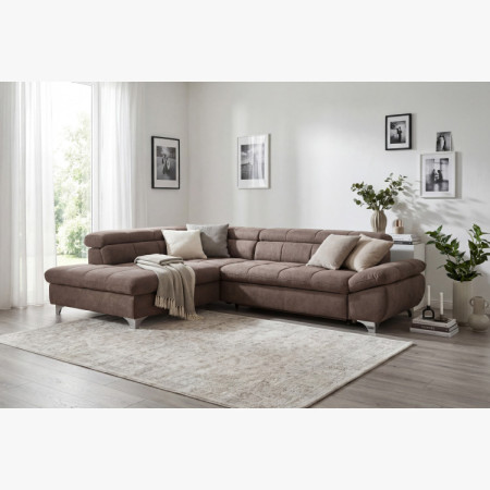 Rundecke Sofa mit Schlaffunktion Farbe Braun-Grau, Ecke links