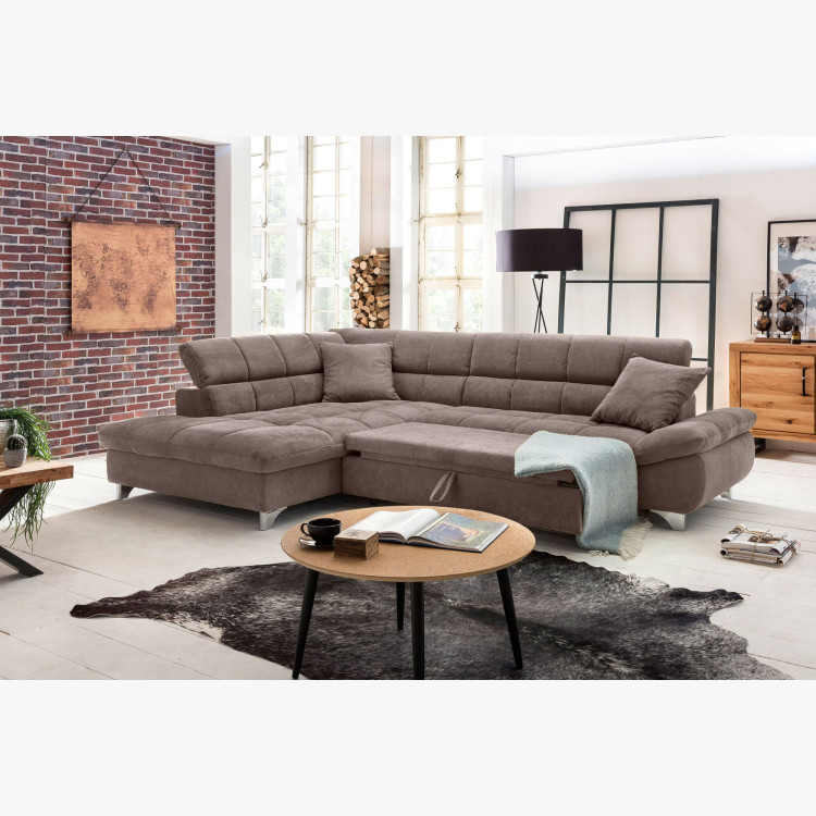 Rundecke Sofa mit Schlaffunktion Farbe Braun-Grau, Ecke links