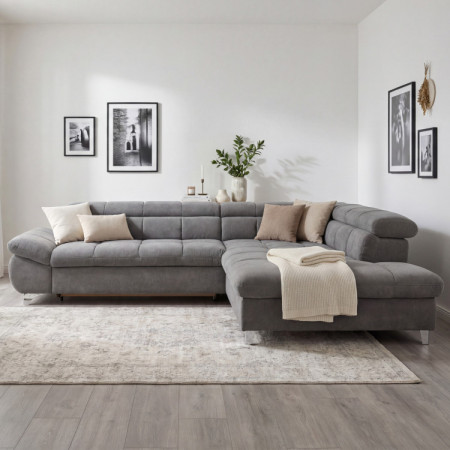 Ecksofa mit Schlaffunktion Farbe grau, Eck rechts