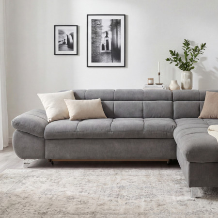 Ecksofa mit Schlaffunktion Farbe grau, Eck rechts