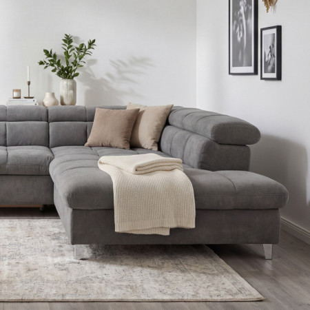 Ecksofa mit Schlaffunktion Farbe grau, Eck rechts