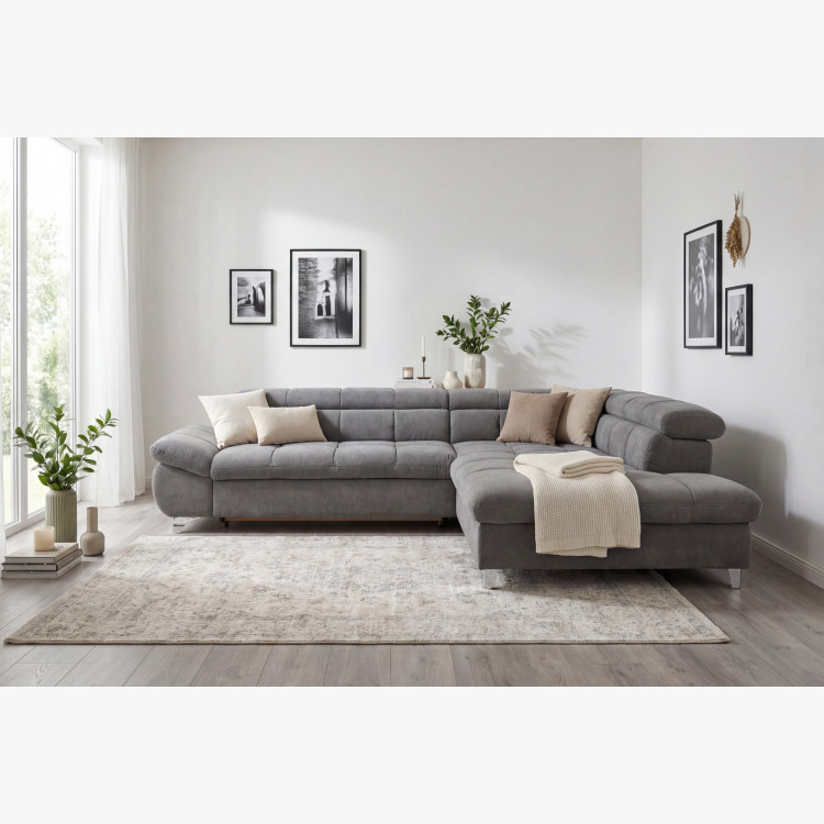 Ecksofa mit Schlaffunktion Farbe grau, Eck rechts