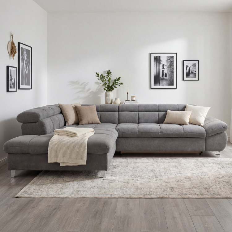 R Eckcouch mit Schlaffunktion Farbe Grau , Ecke links