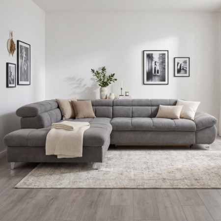 R Eckcouch mit Schlaffunktion Farbe Grau , Ecke links