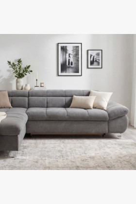 R Eckcouch mit Schlaffunktion Farbe Grau , Ecke links 2