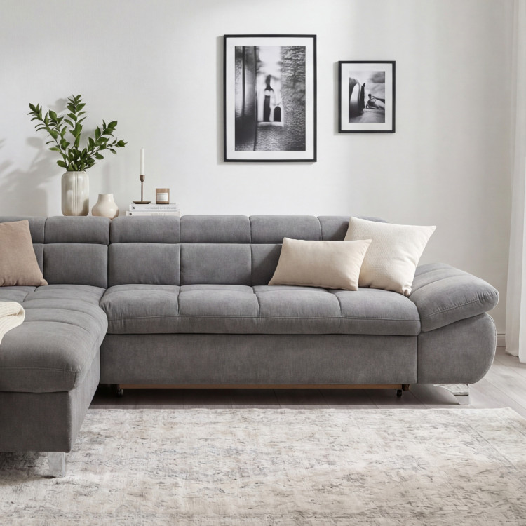 R Eckcouch mit Schlaffunktion Farbe Grau , Ecke links