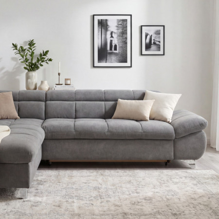 R Eckcouch mit Schlaffunktion Farbe Grau , Ecke links