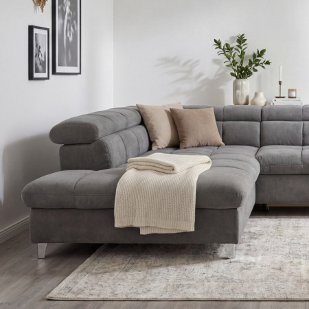 R Eckcouch mit Schlaffunktion Farbe Grau , Ecke links