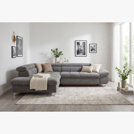 R Eckcouch mit Schlaffunktion Farbe Grau , Ecke links