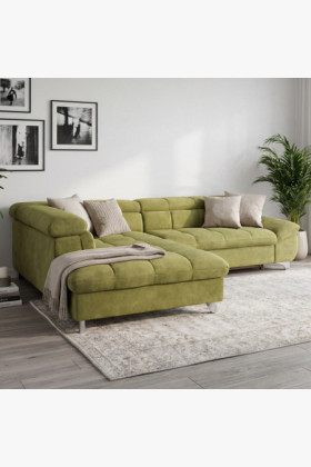 Eckcouch mit Schlaffunktion links, Holzgestell, Polster grau