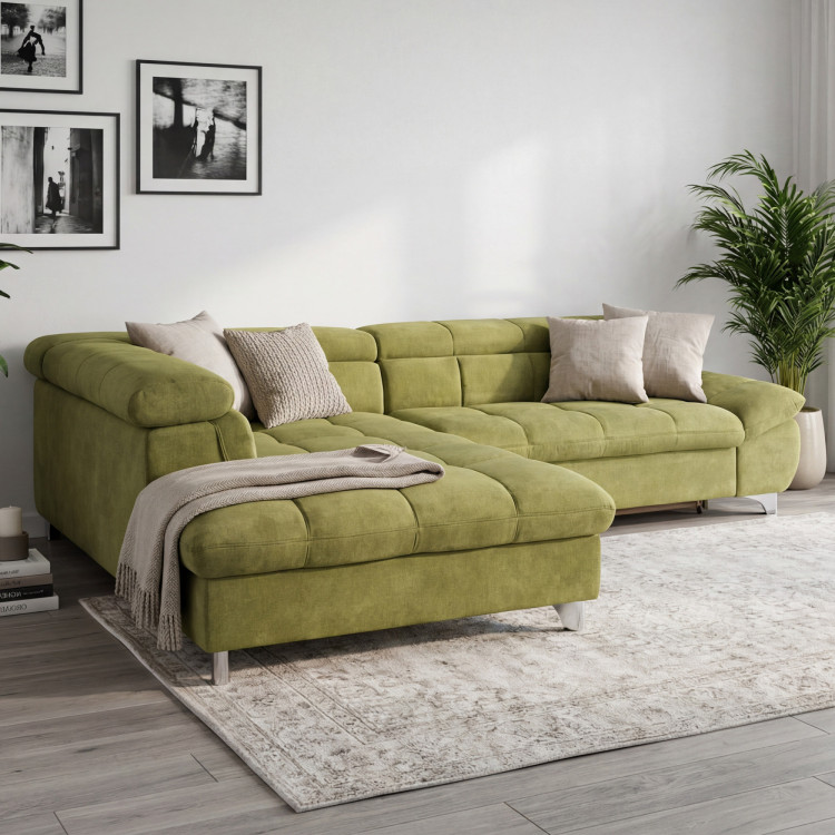 Réckcorner-Sofa mit Schlaffunktion Farbe grün, Ecke links