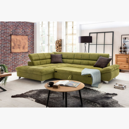 Réckcorner-Sofa mit Schlaffunktion Farbe grün, Ecke links