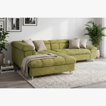 Réckcorner-Sofa mit Schlaffunktion Farbe grün, Ecke links