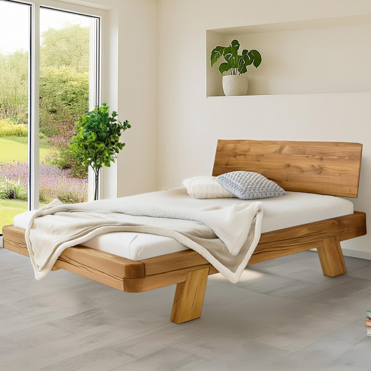 Eichenluxusbett aus Balken Mia 160x200 cm – robustes Doppelbett