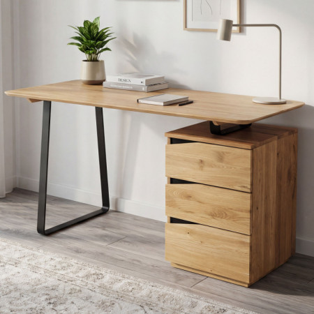 Eichen-Schreibtisch mit schwarzen Metallbeinen, Smak