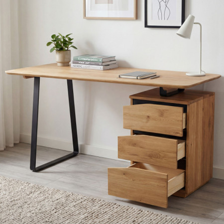 Eichen-Schreibtisch mit schwarzen Metallbeinen, Smak