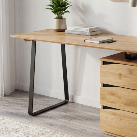 Eichen-Schreibtisch mit schwarzen Metallbeinen, Smak