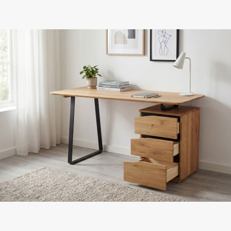 Eichen-Schreibtisch mit schwarzen Metallbeinen, Smak