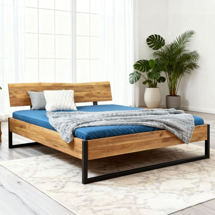 Futonbett massiv Eiche IRON 180x200 cm mit Metallfüßen