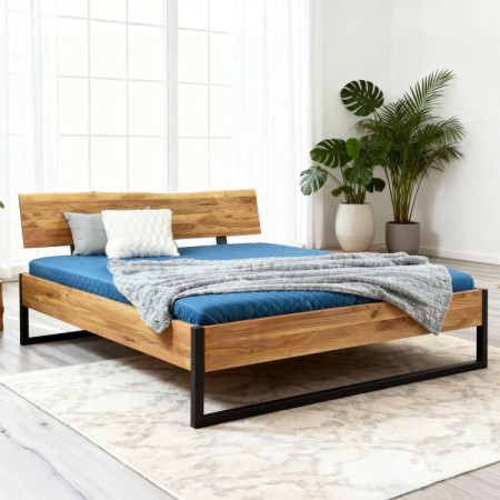 Futonbett massiv Eiche IRON 180x200 cm mit Metallfüßen