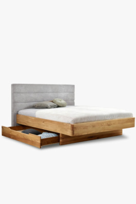 Dubett aus Eiche mit grauem Stoffkopfteil Dominika 160x200 cm 2