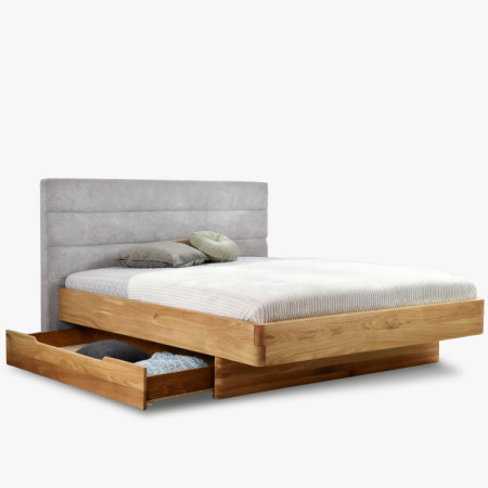 Dubett aus Eiche mit grauem Stoffkopfteil Dominika 160x200 cm
