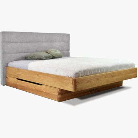 Dubett aus Eiche mit grauem Stoffkopfteil Dominika 160x200 cm